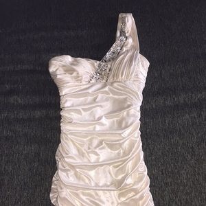 One shoulder sparkle junior prom dress